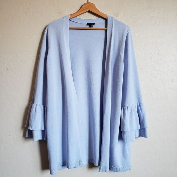 Talbots Sweaters - Talbots Flounce-Sleeve Open Front Cardigan Sweater Light Blue Sz Women's 1X Plus